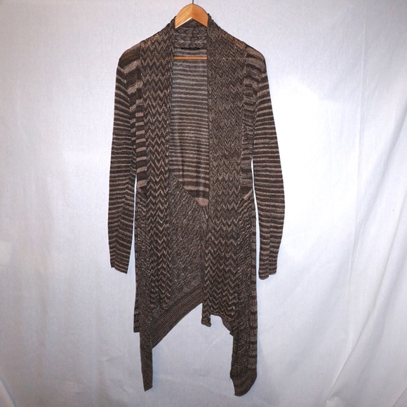 ELI TAHARI Long Waterfall cardigan belted chevron - Picture 1 of 9